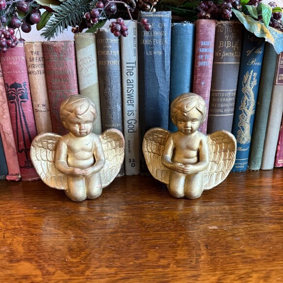 2 Vintage Gold Terracotta Angels - Picture 3 of 14